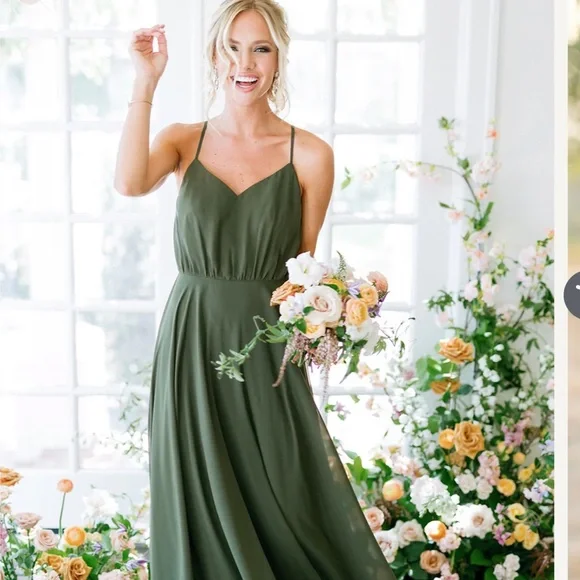Revelry Kaia Chiffon Dress Deep Olive Size 6 Revelry Kaia Chiffon Dress Deep Olive Size 6